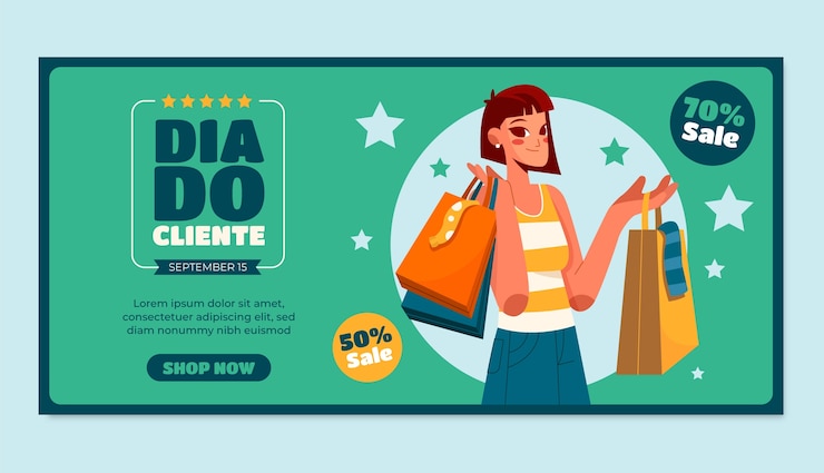 Vector gratuito plantilla de banner de venta horizontal plana dia do cliente