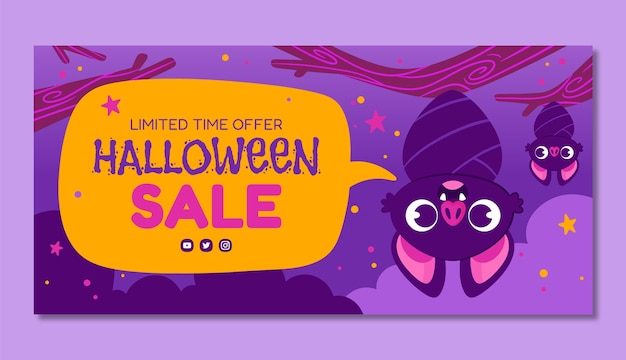 Vector gratuito plantilla de banner de venta horizontal plana de halloween