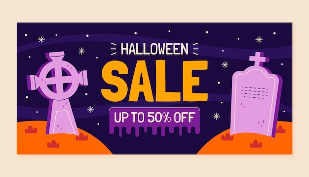 Vector gratuito plantilla de banner de venta horizontal plana de halloween