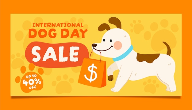 Vector gratuito plantilla de banner de venta horizontal plana internacional del día del perro