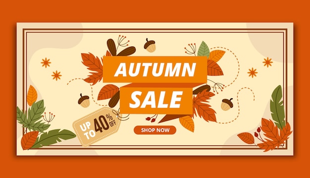 Plantilla de banner de venta horizontal plana para otoño
