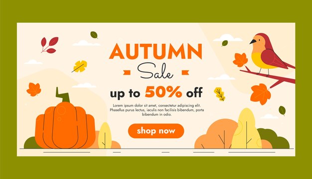Plantilla de banner de venta horizontal plana para otoño