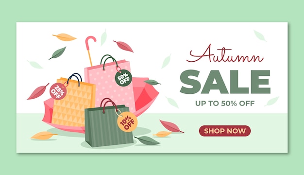 Vector gratuito plantilla de banner de venta horizontal plana para otoño