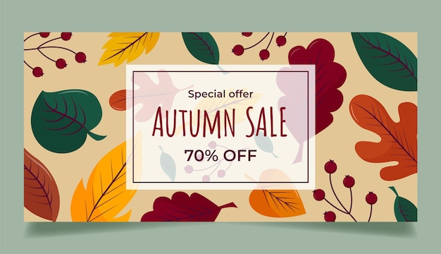 Plantilla de banner de venta horizontal plana para otoño