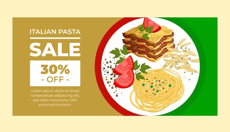 Vector gratuito plantilla de banner de venta horizontal plana para restaurante de comida italiana