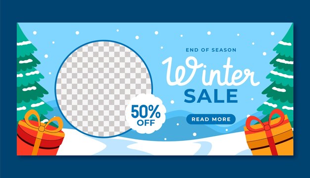 Plantilla de banner de venta horizontal plana para la temporada de invierno
