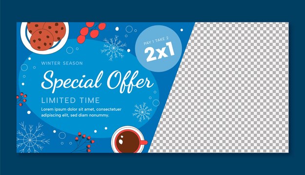 Plantilla de banner de venta horizontal plana para la temporada de invierno