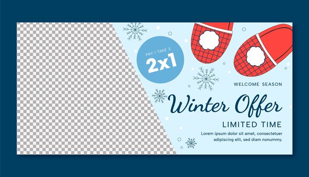 Plantilla de banner de venta horizontal plana para la temporada de invierno