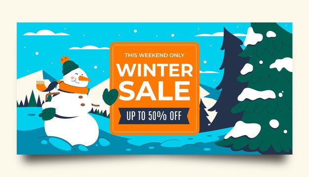 Plantilla de banner de venta horizontal plana para la temporada de invierno