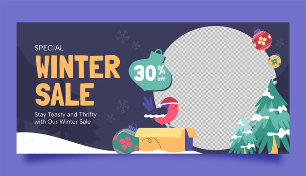 plantilla de banner de venta horizontal plana para la temporada de invierno