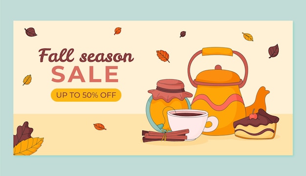 Plantilla de banner de venta horizontal plana para la temporada de otoño