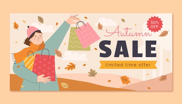 Plantilla de banner de venta horizontal plana para la temporada de otoño