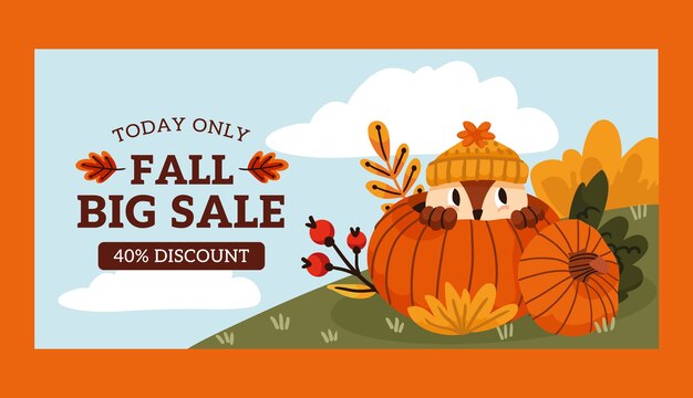 Plantilla de banner de venta horizontal plana para la temporada de otoño
