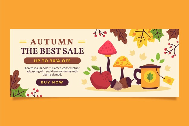 plantilla de banner de venta horizontal plana para la temporada de otoño