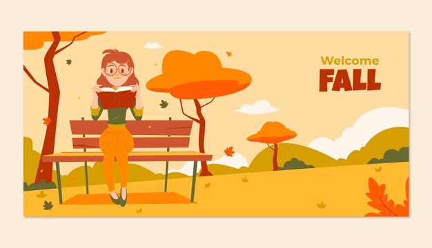 plantilla de banner de venta horizontal plana para la temporada de otoño