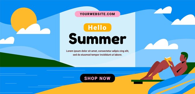 Plantilla de banner de venta horizontal plana para la temporada de verano