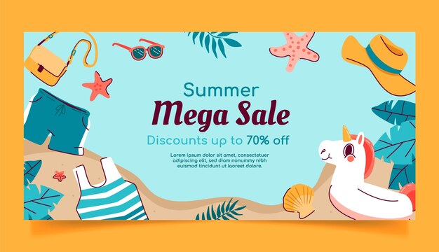 Plantilla de banner de venta horizontal plana para la temporada de verano