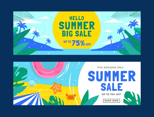 Plantilla de banner de venta horizontal plana para la temporada de verano