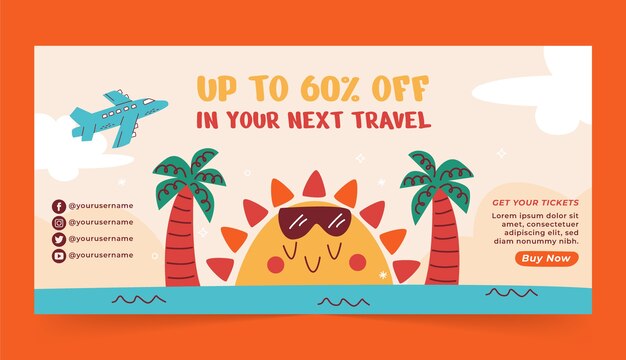 plantilla de banner de venta horizontal plana para la temporada de verano