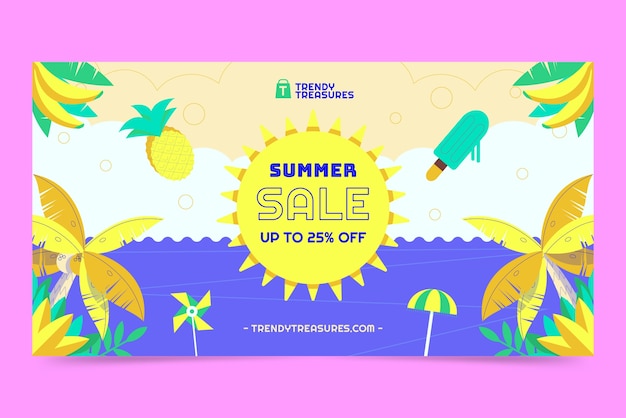 Plantilla de banner de venta horizontal plana para la temporada de verano