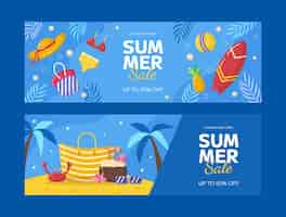 Vector gratuito plantilla de banner de venta horizontal plana para la temporada de verano