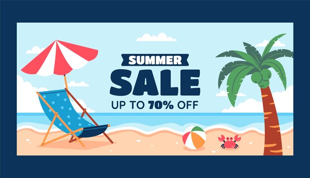 Plantilla de banner de venta horizontal plana para verano
