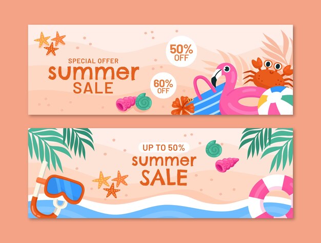 Plantilla de banner de venta horizontal plana para verano