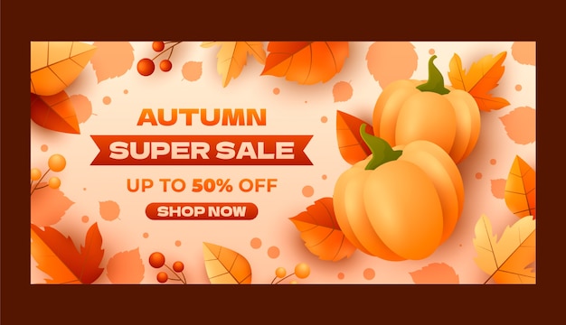 Plantilla de banner de venta horizontal realista para celebración de otoño