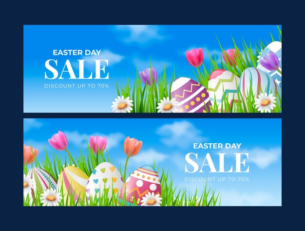 Vector gratuito plantilla de banner de venta horizontal realista para celebración de pascua