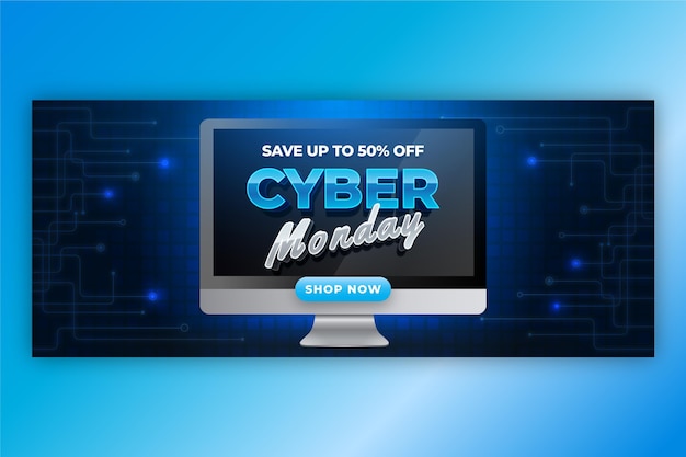 Plantilla de banner de venta horizontal realista de cyber monday