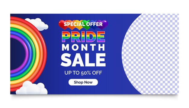 plantilla de banner de venta horizontal realista para el mes del orgullo