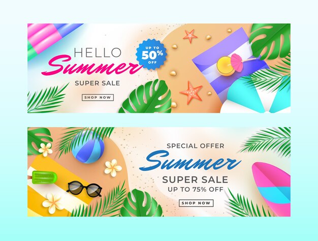 Plantilla de banner de venta horizontal realista para la temporada de verano
