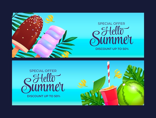 Vector gratuito plantilla de banner de venta horizontal realista para la temporada de verano