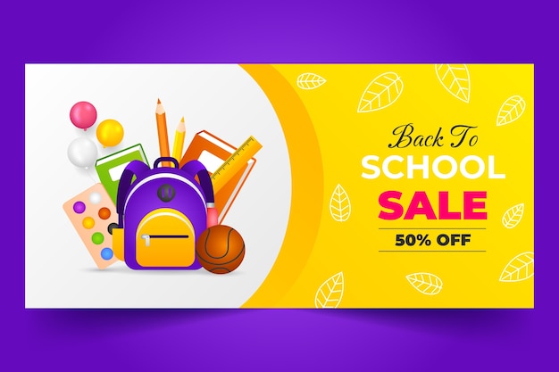 Plantilla de banner de venta horizontal de regreso a la escuela degradado