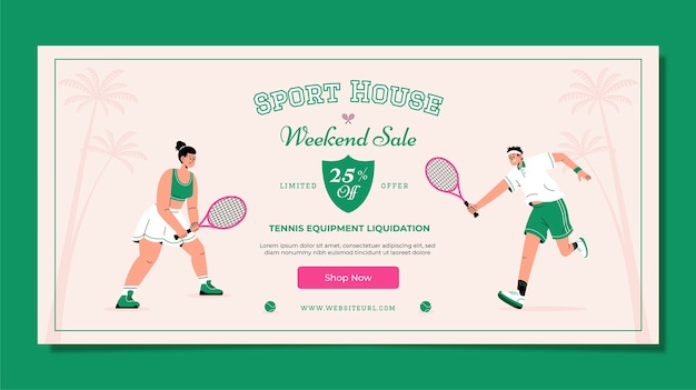 Vector gratuito plantilla de banner de venta de juegos de tenis de diseño plano