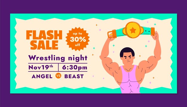 Plantilla de banner de venta de lucha libre plana