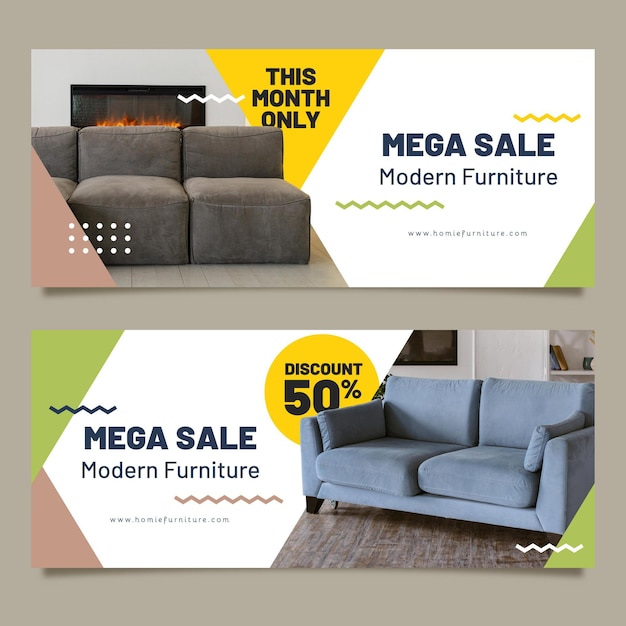 Vector gratuito plantilla de banner de venta de muebles