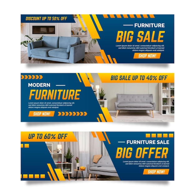 Vector gratuito plantilla de banner de venta de muebles