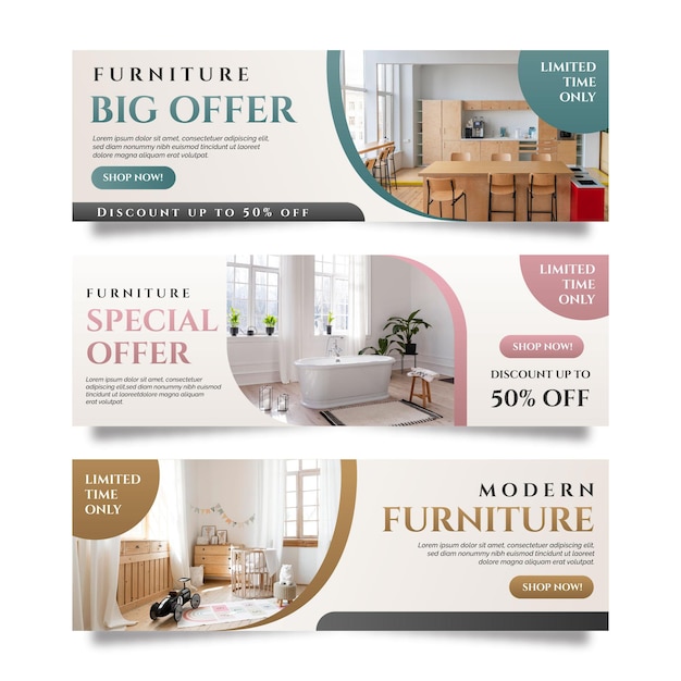 Vector gratuito plantilla de banner de venta de muebles