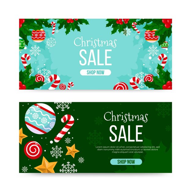 Plantilla de banner de venta de navidad de diseño plano