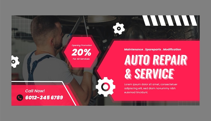 Vector gratuito plantilla de banner de venta de negocio de taller de reparación plana