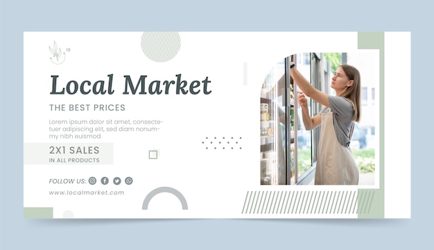 Plantilla de banner de venta de negocios de mercado local plano