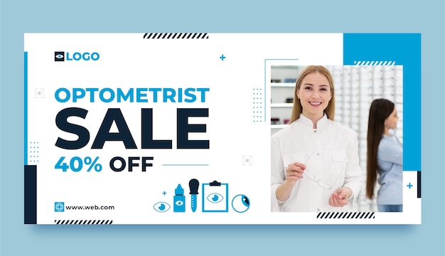 Vector gratuito plantilla de banner de venta de optometrista de diseño plano