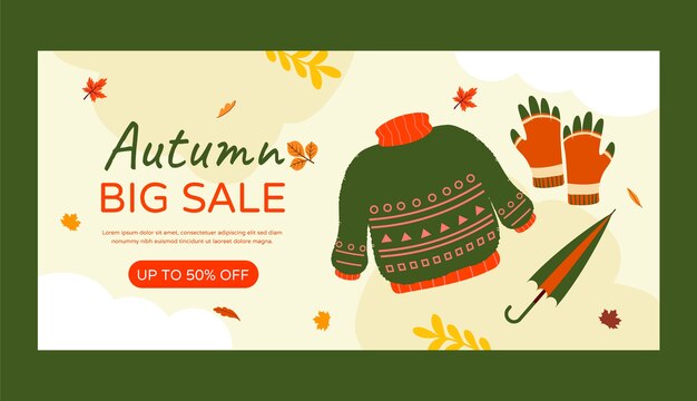 Plantilla de banner de venta de otoño plano