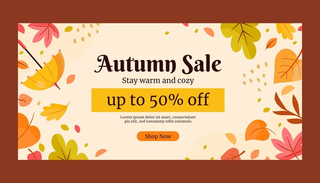 Plantilla de banner de venta de otoño plano