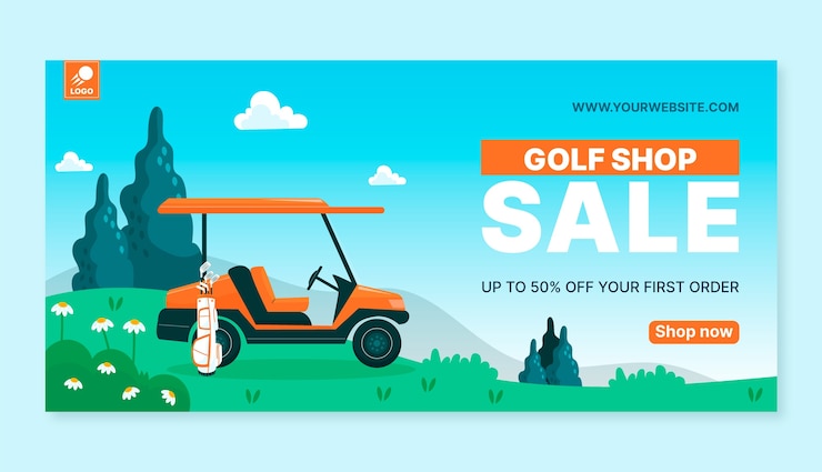 Vector gratuito plantilla de banner de venta de palos de golf dibujado a mano