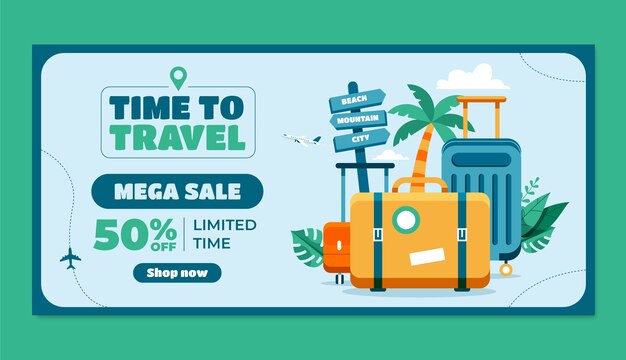 Plantilla de banner de venta plana para agencia de viajes
