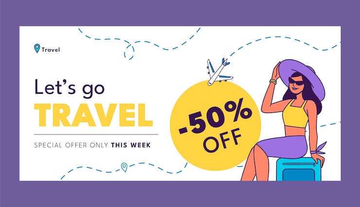 Vector gratuito plantilla de banner de venta plana para agencia de viajes