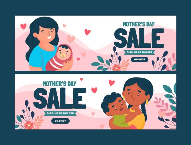 Vector gratuito plantilla de banner de venta plana horizontal para la celebración del día de la madre