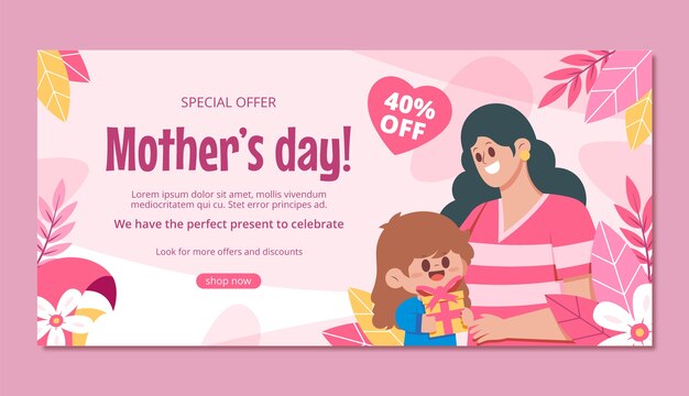 Vector gratuito plantilla de banner de venta plana horizontal para la celebración del día de la madre